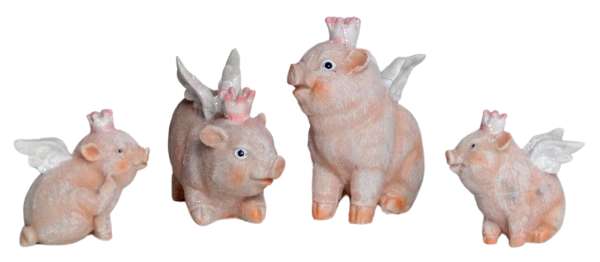 4er Set Lustige Schweine mit Flügel - Dekofigur